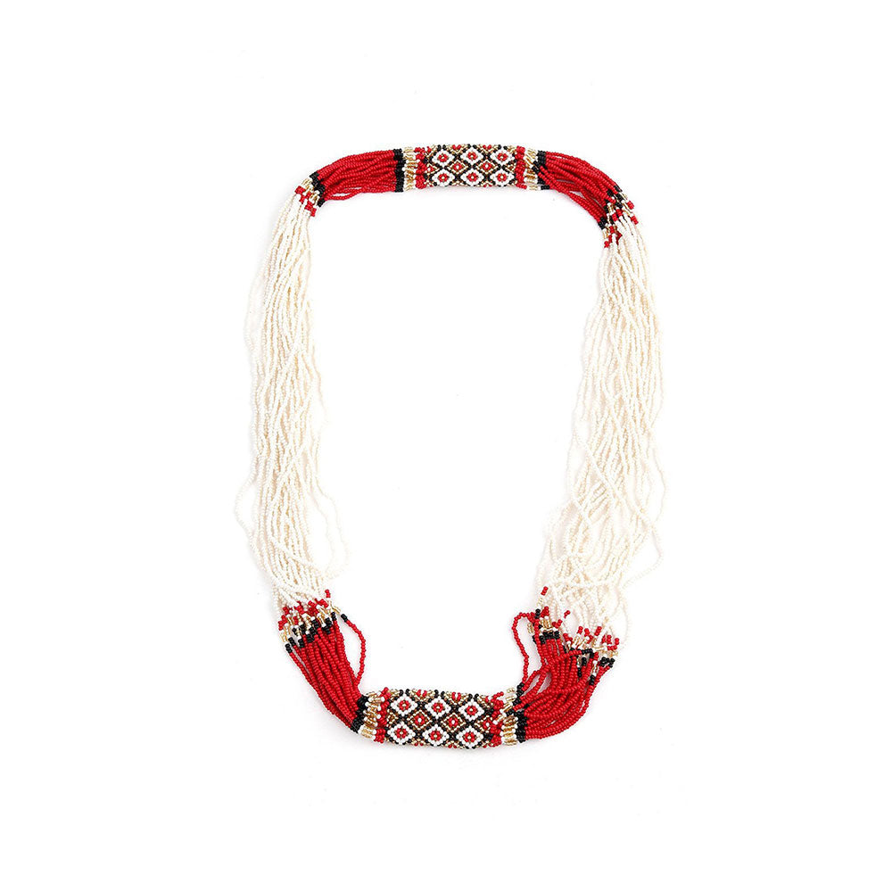 Odette Tribal Red & White Beads Necklace