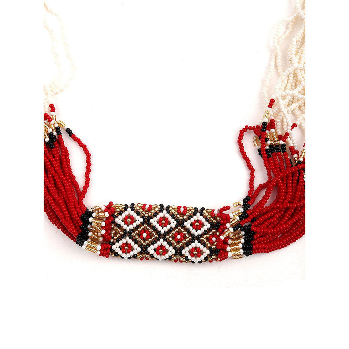 Odette Tribal Red & White Beads Necklace