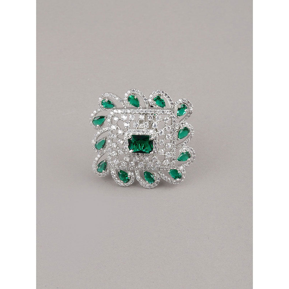 Odette Emerald Crystalised Square Statement Ring