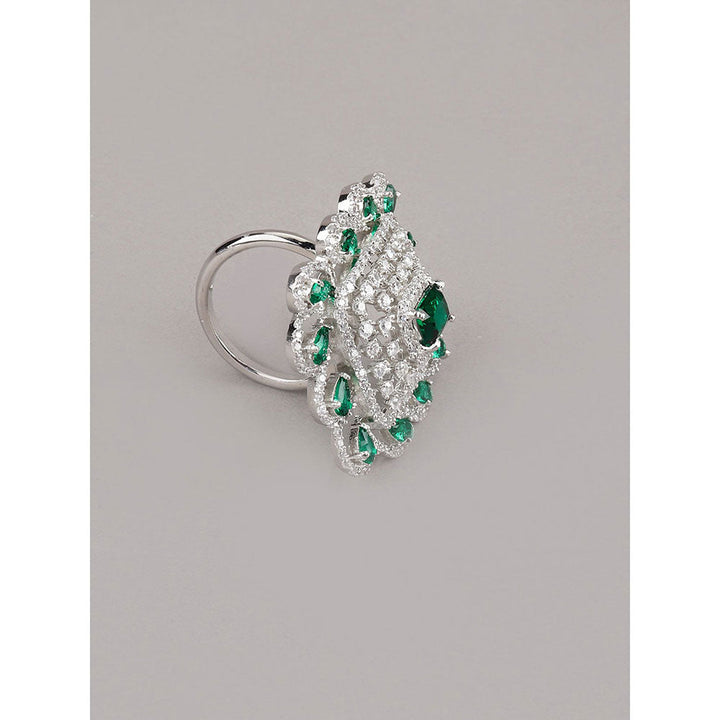 Odette Emerald Crystalised Square Statement Ring