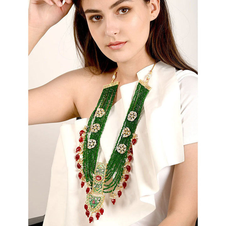 Odette Emerald Green with Ruby Beads Kundan Necklace