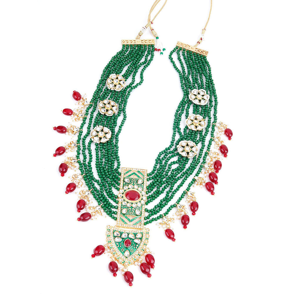 Odette Emerald Green with Ruby Beads Kundan Necklace