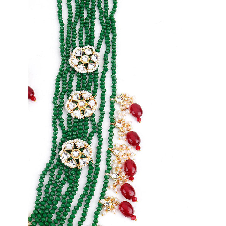 Odette Emerald Green with Ruby Beads Kundan Necklace