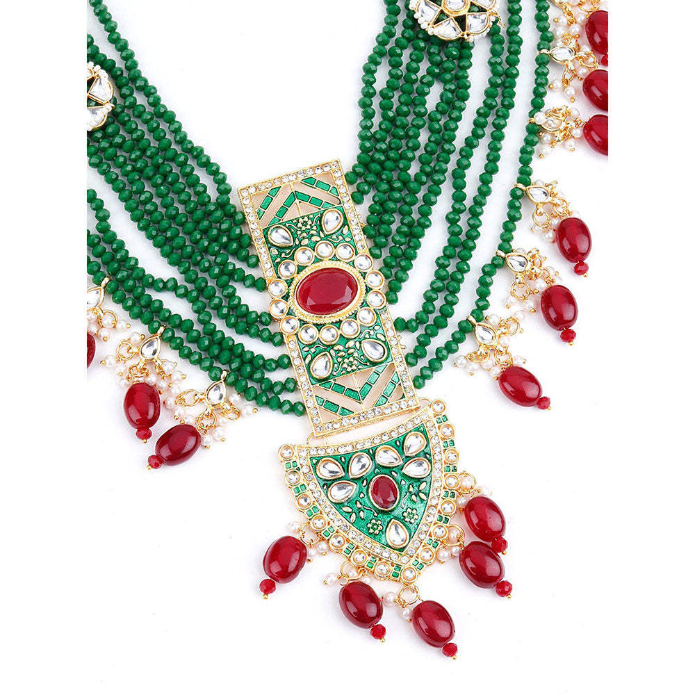 Odette Emerald Green with Ruby Beads Kundan Necklace