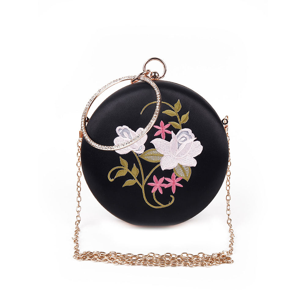 Odette Black Embroidered Clutch