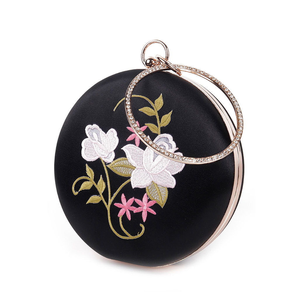 Odette Black Embroidered Clutch