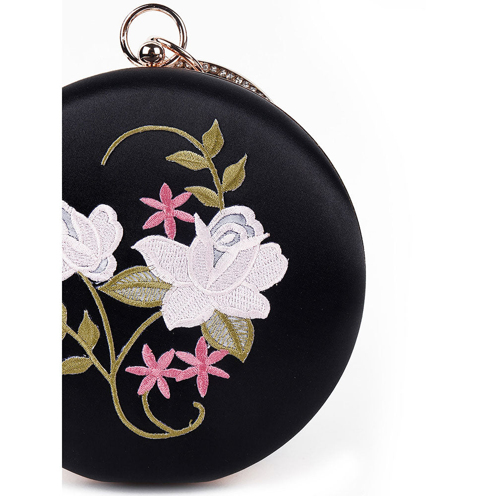 Odette Black Embroidered Clutch