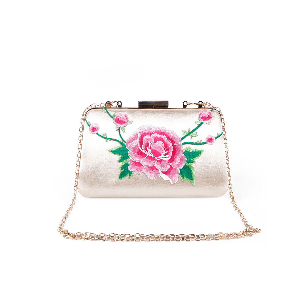 Odette Beige Embroidered Clutch