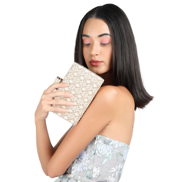 Odette Off White Printed Clutch