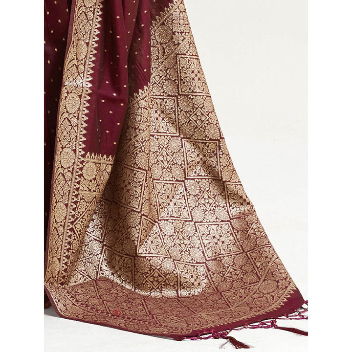 Odette Maroon Festive Silk Blend Woven Design Saree with Unstitched Blouse