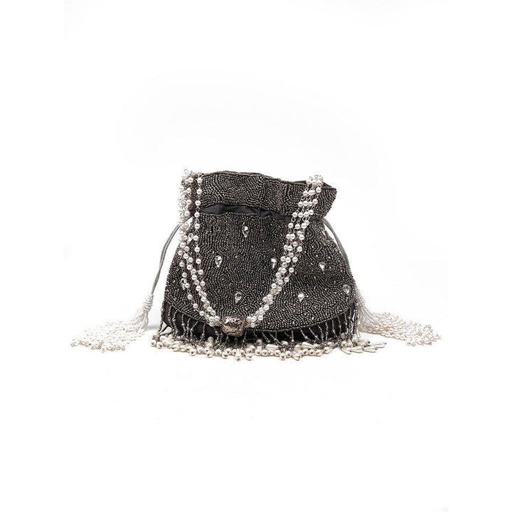 Odette Traditional Embellished Black Potli Bag