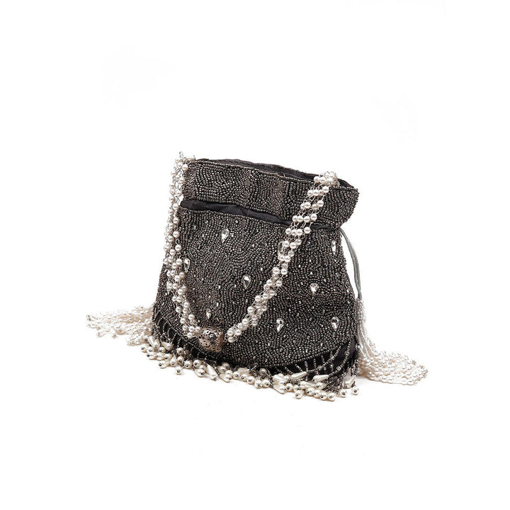 Odette Traditional Embellished Black Potli Bag