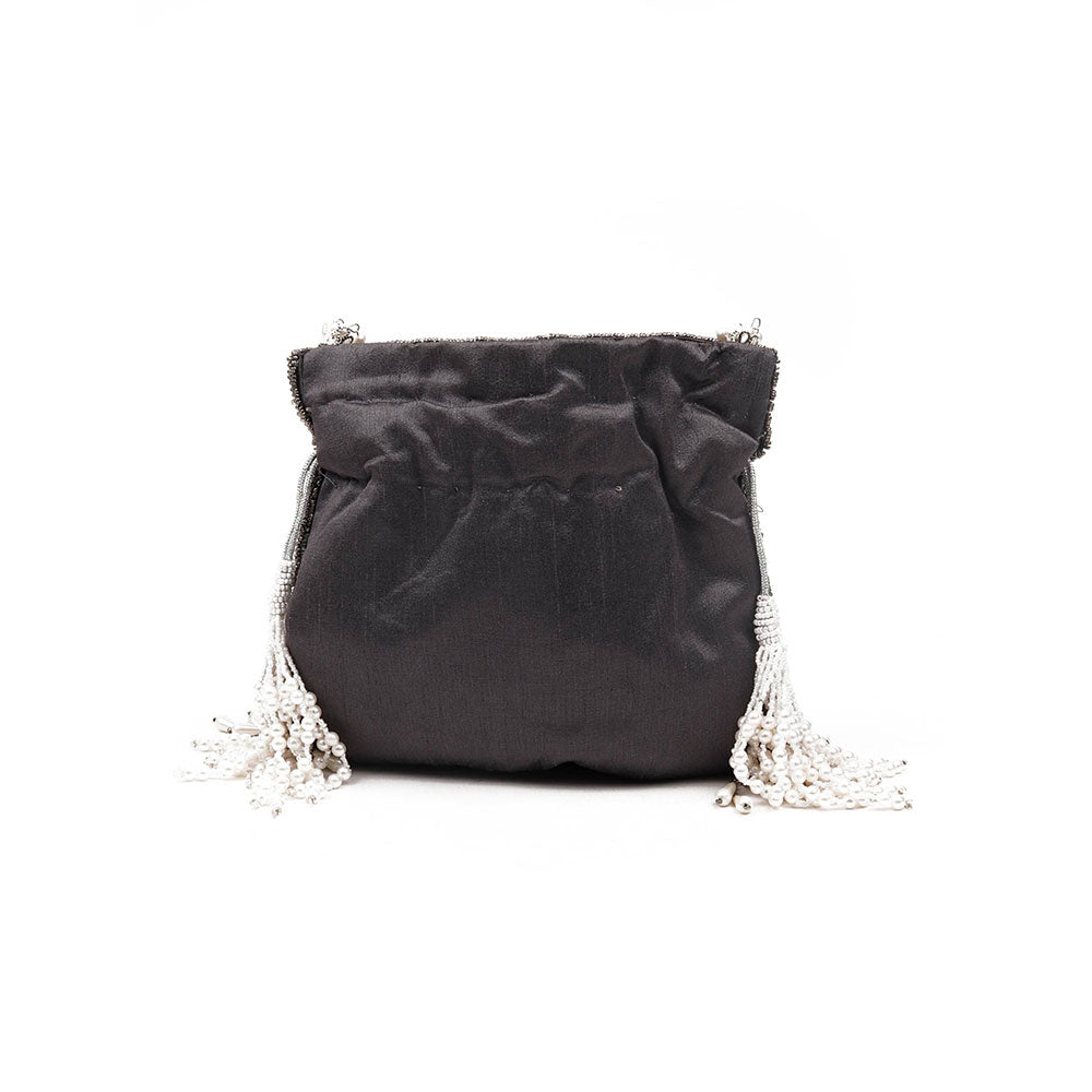 Odette Traditional Embellished Black Potli Bag