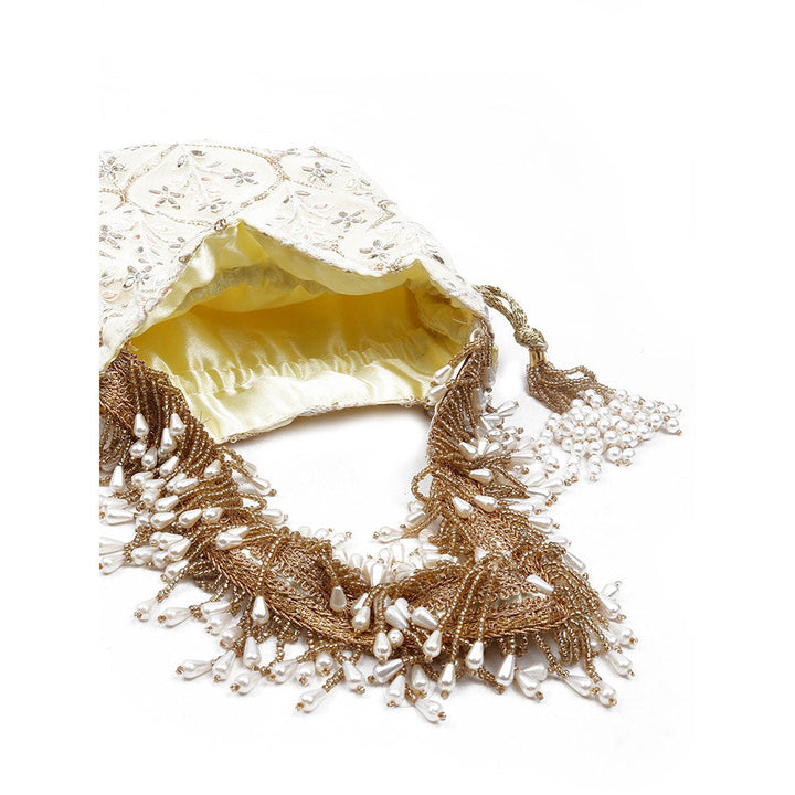 Odette Pearls Embellished Yellow Potli Bag