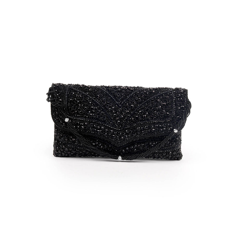 Odette Awe-Worthy Heavily Embellished Black Clutch