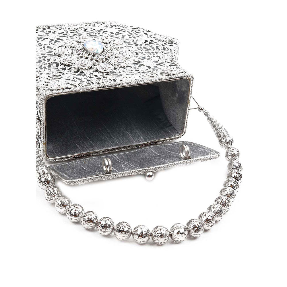 Odette Awe-Worthy Silver Metal Hand Bag