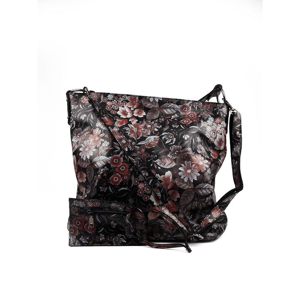 Odette Black Floral Printed Handbag