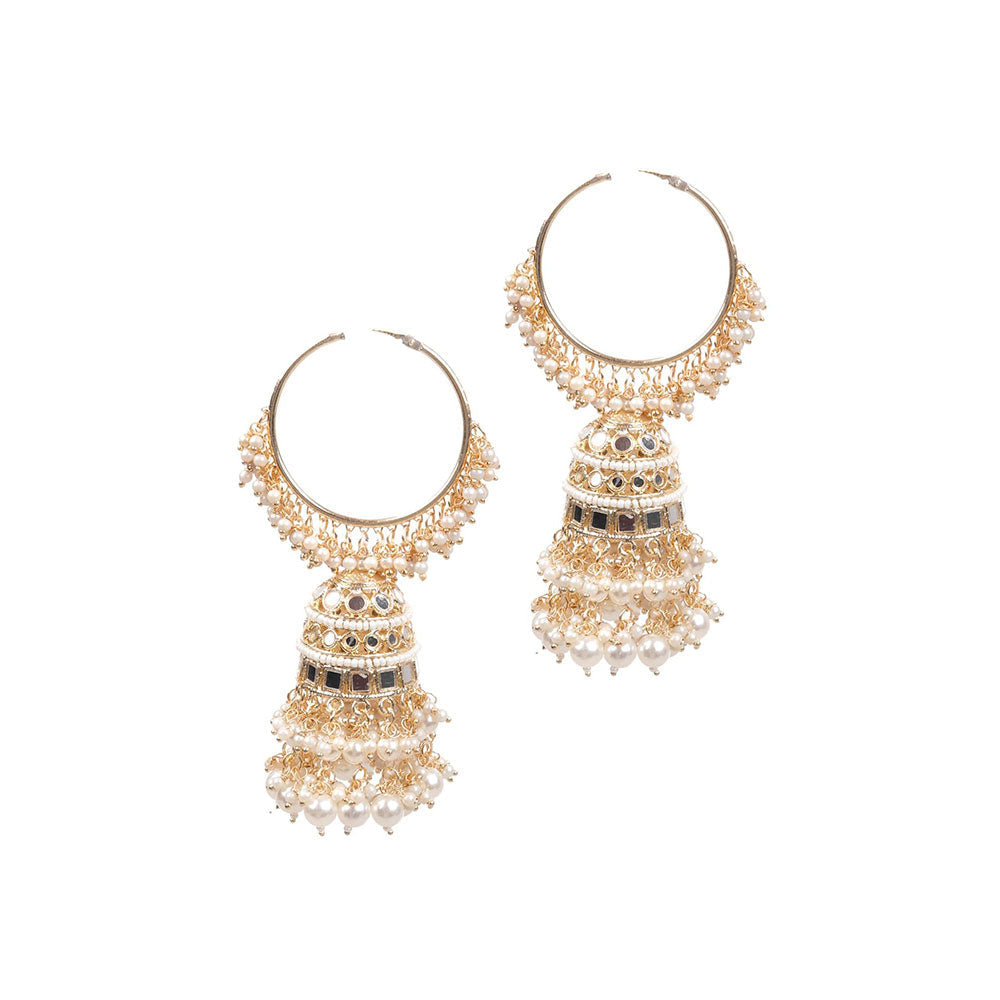 Odette Stunning White Hoops Earrings with Jhumki