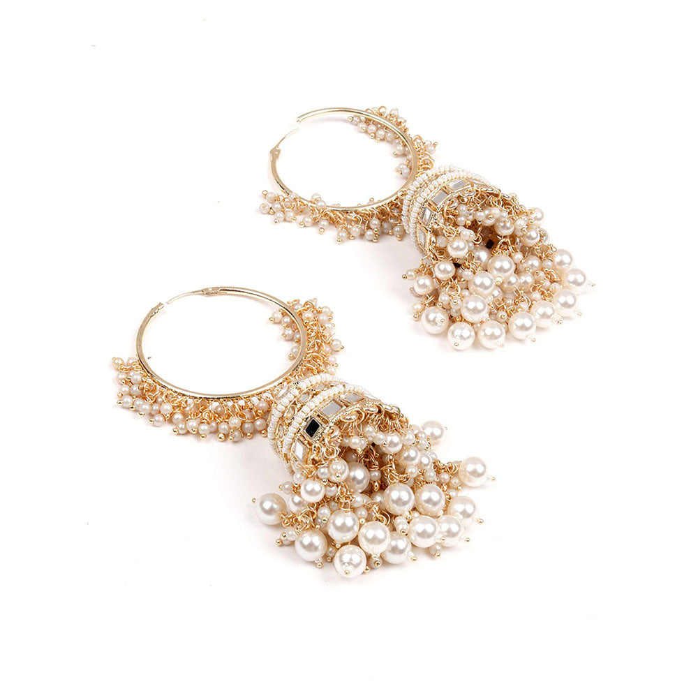 Odette Stunning White Hoops Earrings with Jhumki