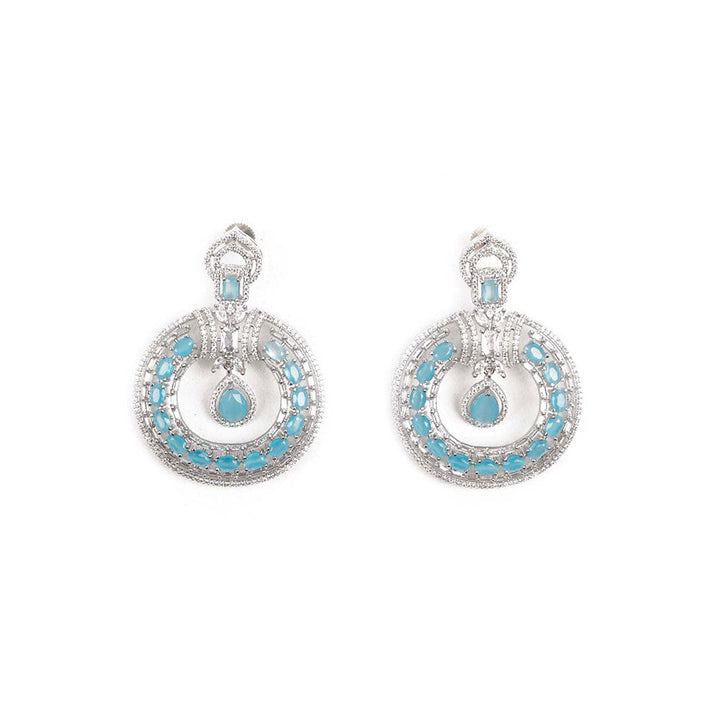 Odette Luxuriant German Rhodium and Blue Dangling Earrings