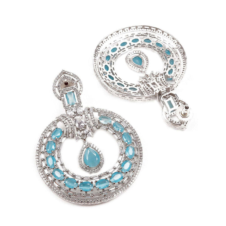 Odette Luxuriant German Rhodium and Blue Dangling Earrings