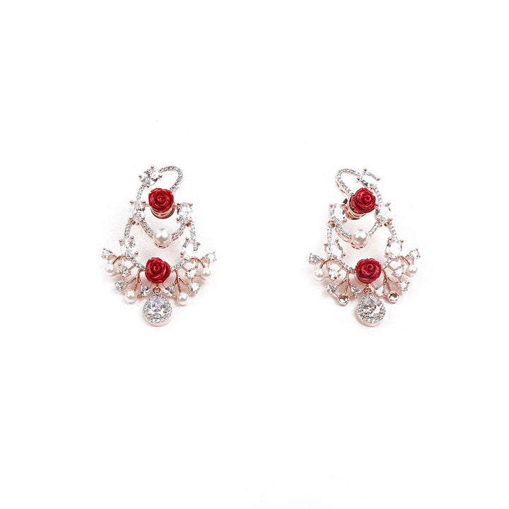 Odette Luxuriant Rose Studded Dangling Earrings