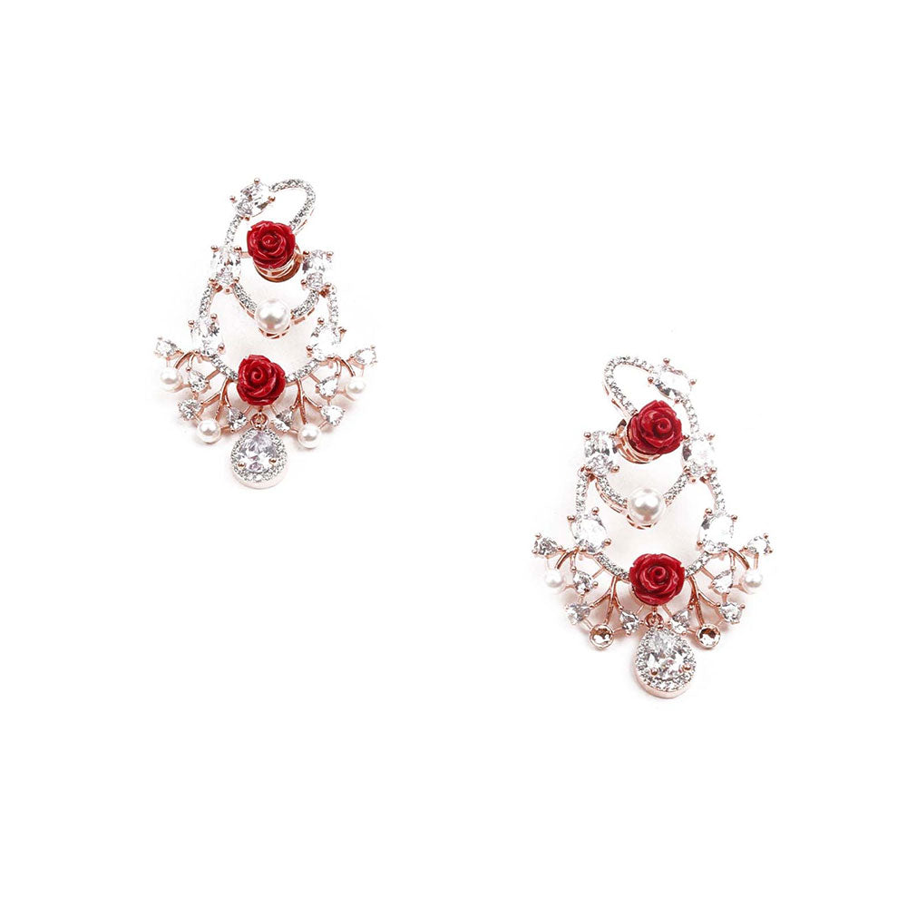 Odette Luxuriant Rose Studded Dangling Earrings