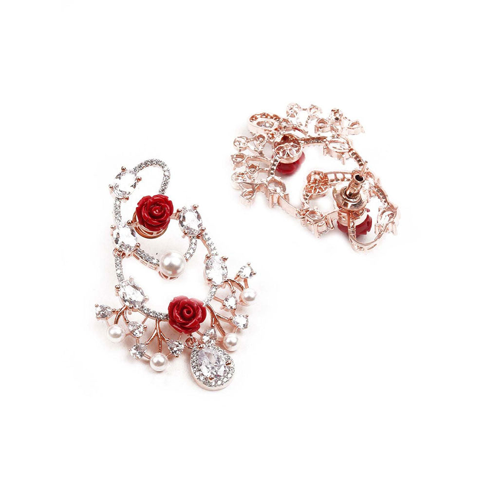 Odette Luxuriant Rose Studded Dangling Earrings