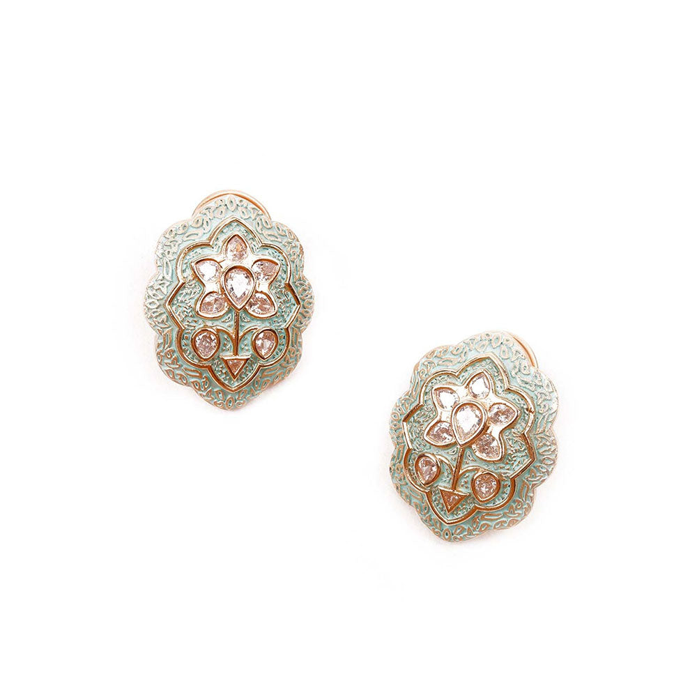 Odette Luxuriant Gold Meenakari Ear Studs