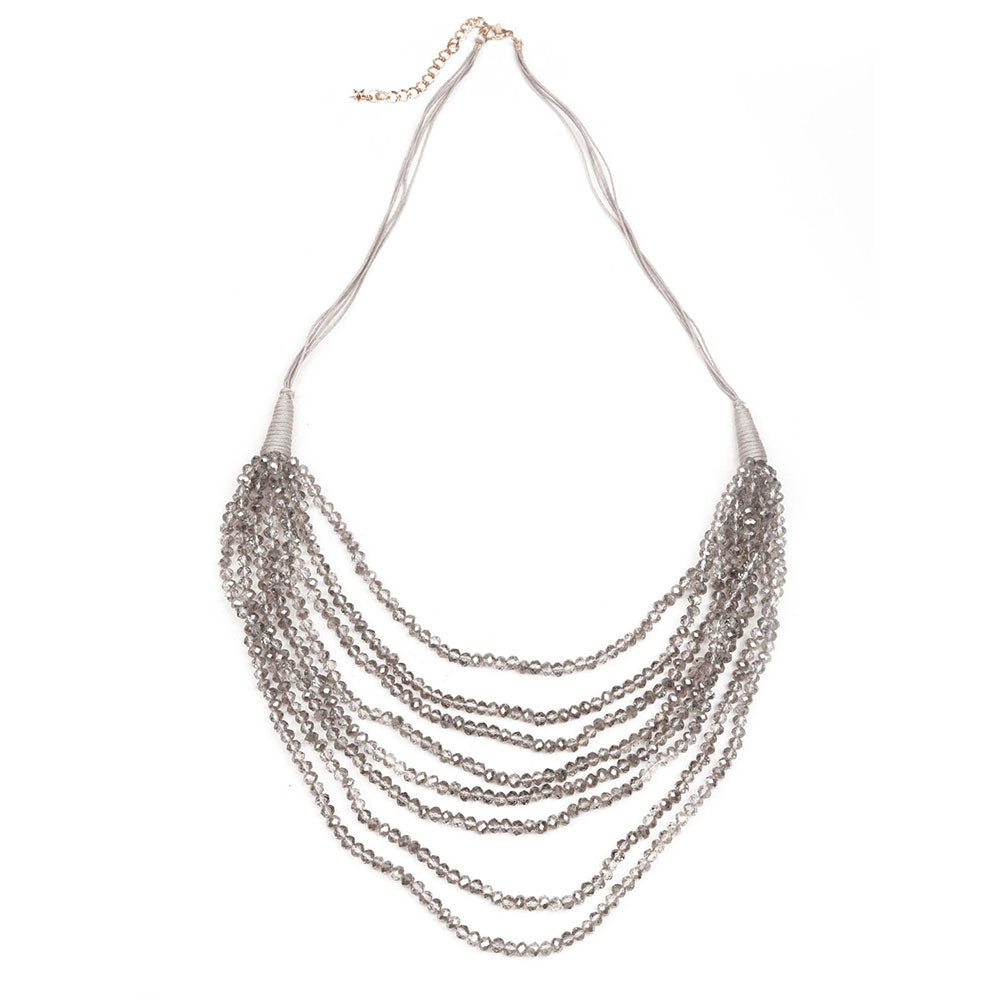 Odette Grey Crystal Beaded Multi Layered Neckpiece