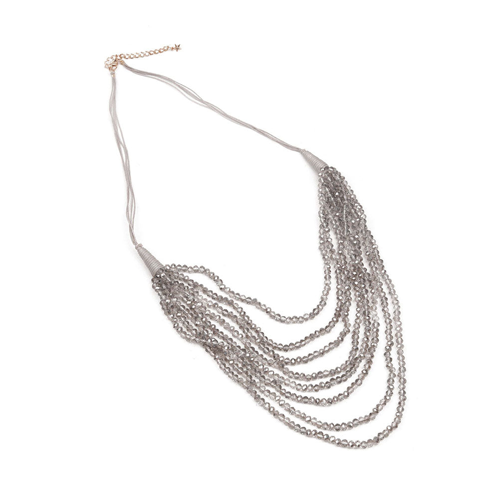 Odette Grey Crystal Beaded Multi Layered Neckpiece