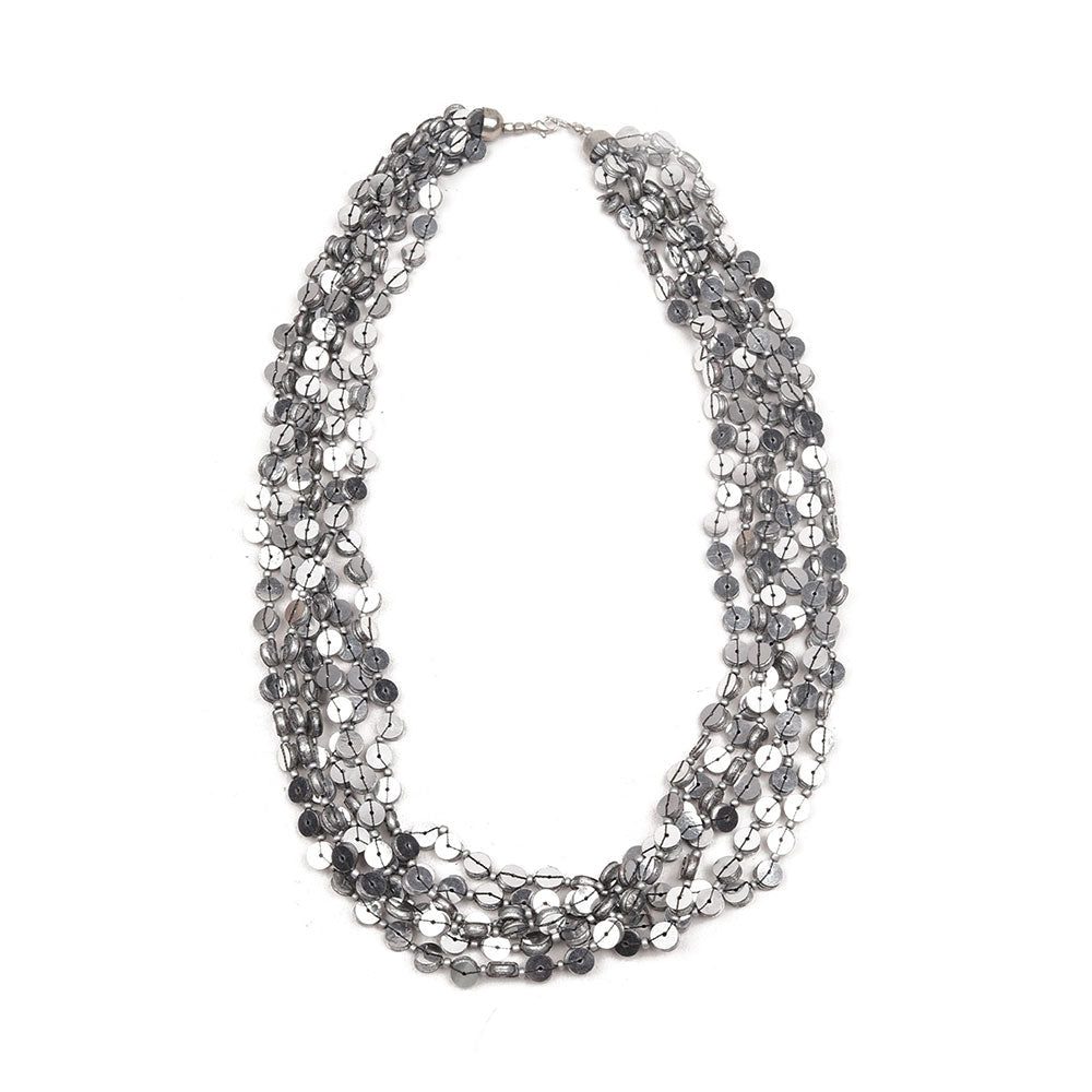 Odette Grey Beaded Multi Layered Long Neckpiece