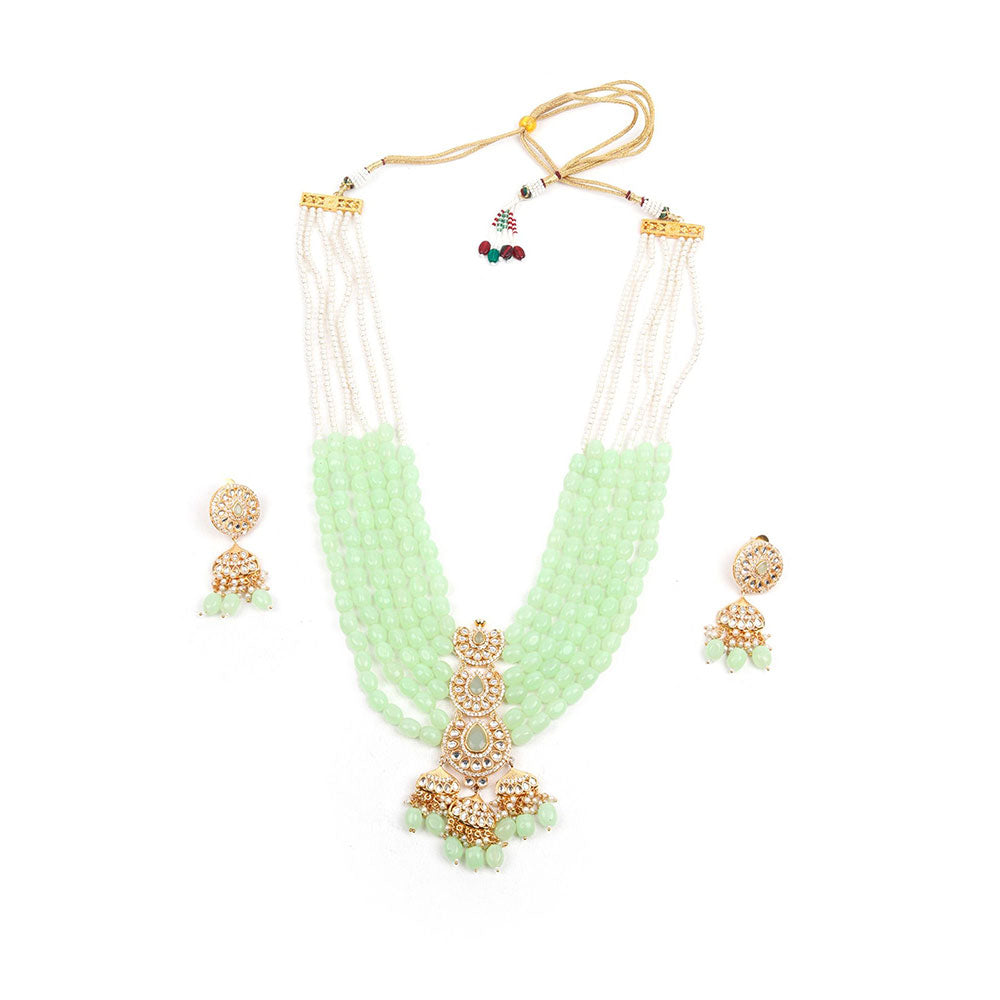 Odette Designer Green Beads Necklace (Set of 2)