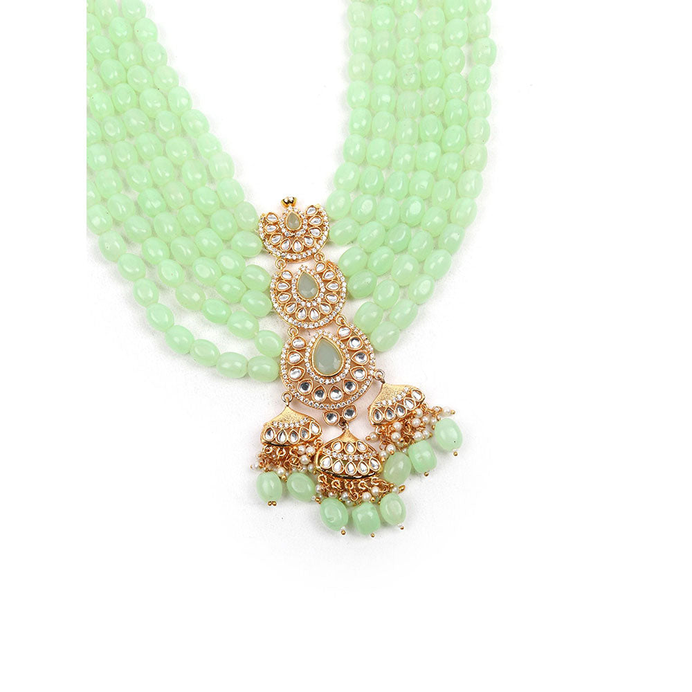 Odette Designer Green Beads Necklace (Set of 2)