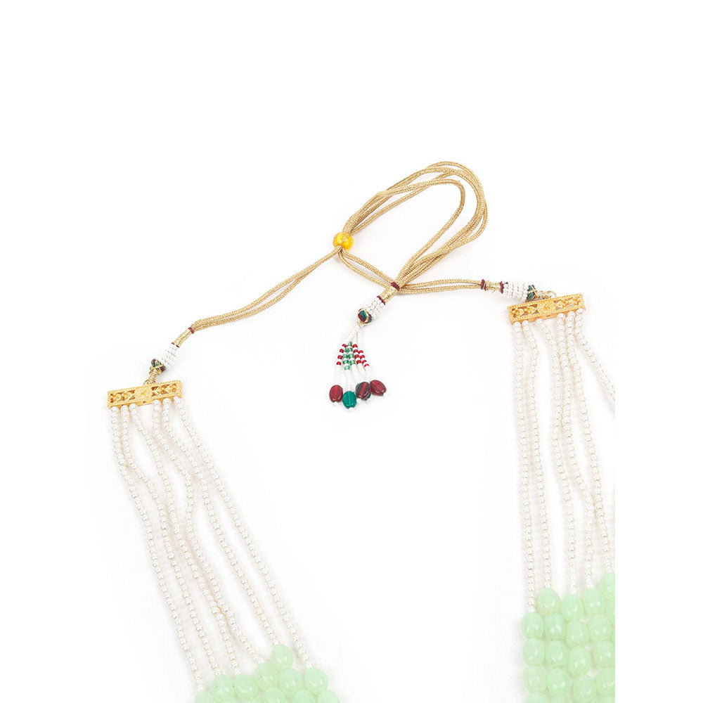 Odette Designer Green Beads Necklace (Set of 2)