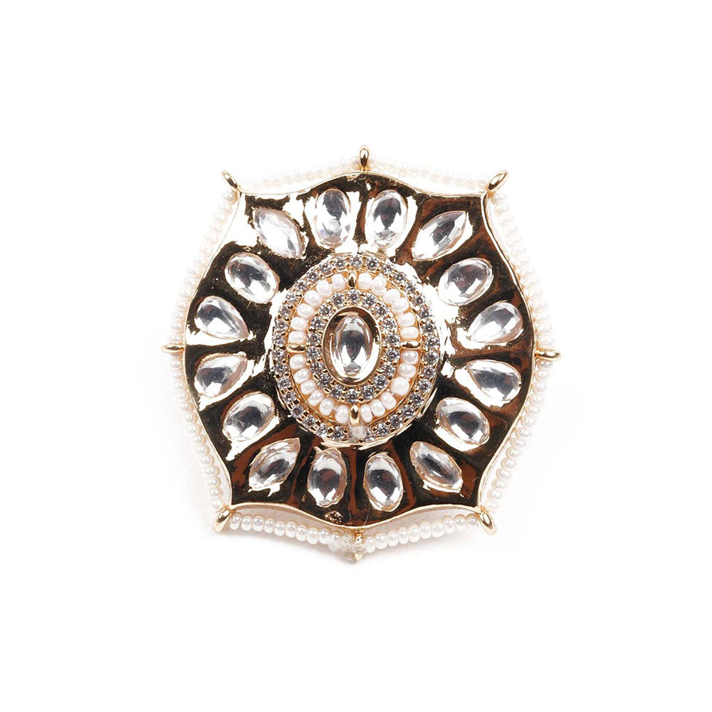 Odette White Gold Pearl and Kundan Ring