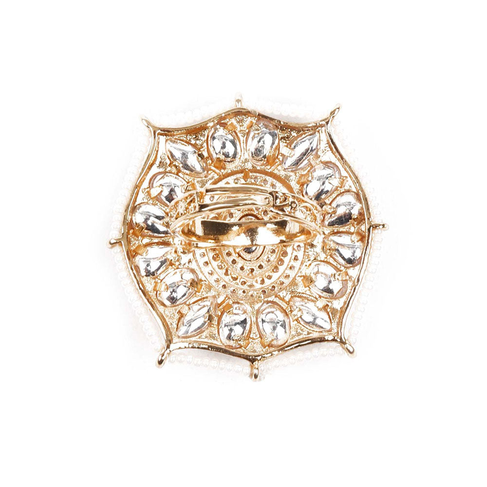 Odette White Gold Pearl and Kundan Ring