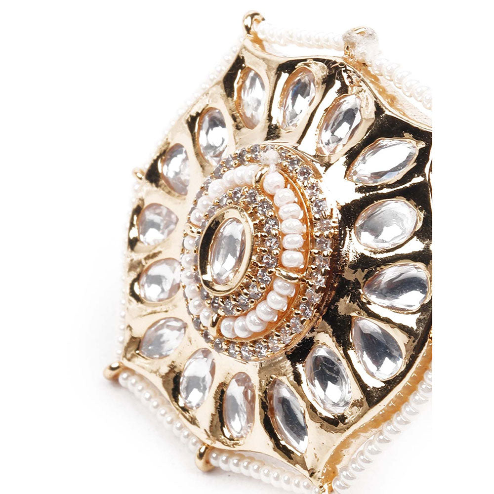 Odette White Gold Pearl and Kundan Ring