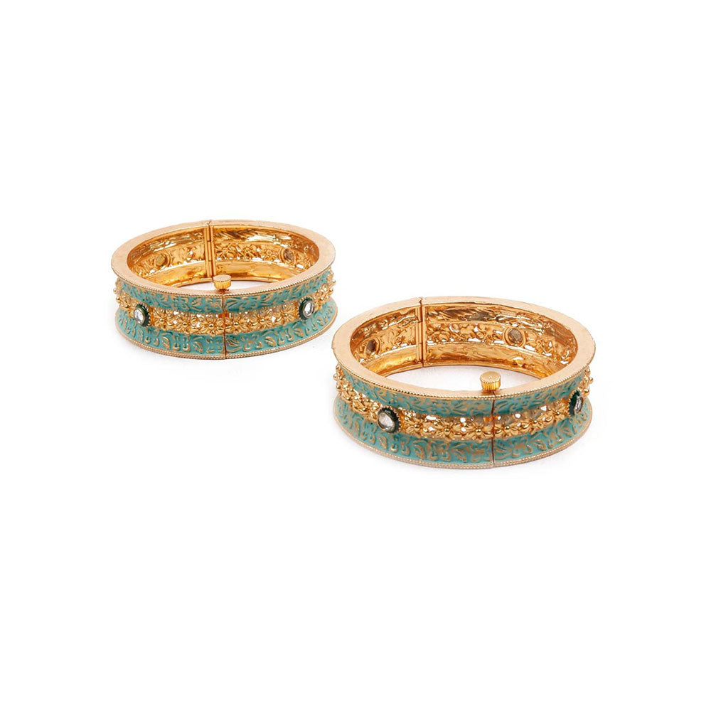 Odette Stunning Gold and Green Ethnic Bangles