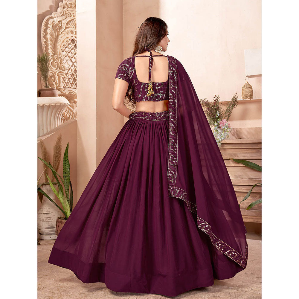 Odette Purple Faux Georgette Semi Stitched Lehenga With Unstitched Blouse (Set of 3)