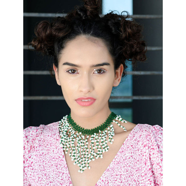 Odette Gorgues Green Embellished Statement Necklace