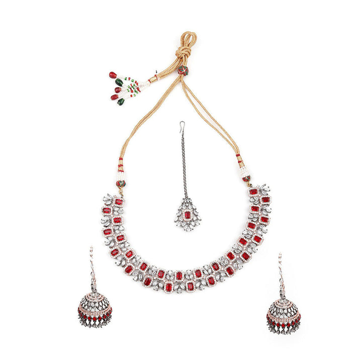 Odette Gorgues Red Diamante Jewellery Set For Women