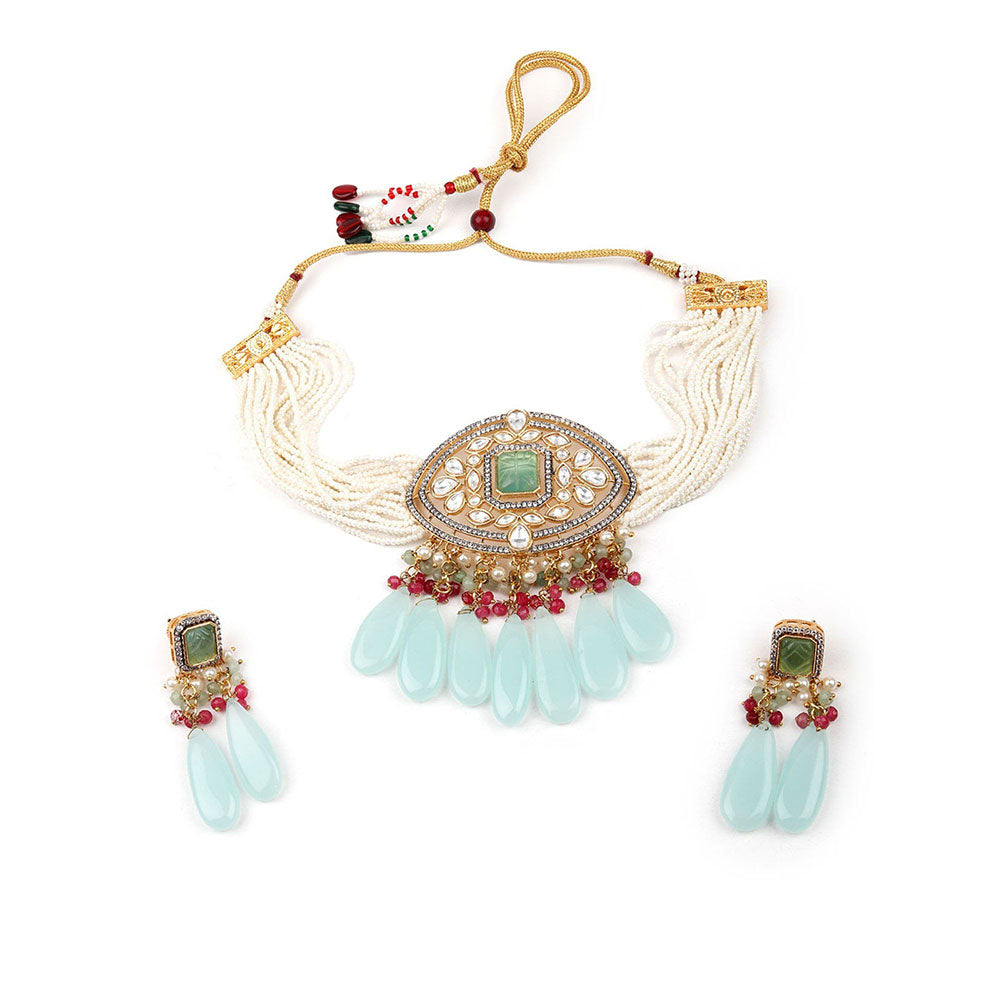 Odette Gorgues White Beaded Statement Necklace Set