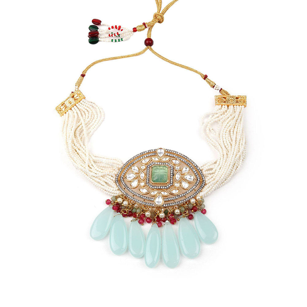 Odette Gorgues White Beaded Statement Necklace Set