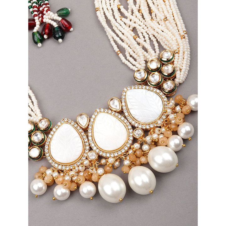 Odette Gorgues White Beaded Statement Necklace Set For Women