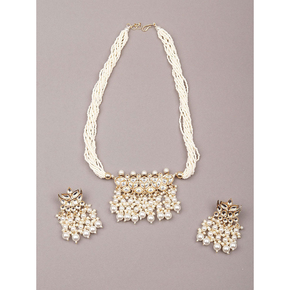 Odette White Beaded Gorgues Long Necklace Set