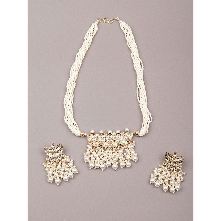 Odette White Beaded Gorgues Long Necklace Set