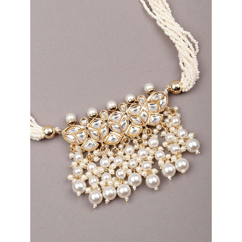 Odette White Beaded Gorgues Long Necklace Set