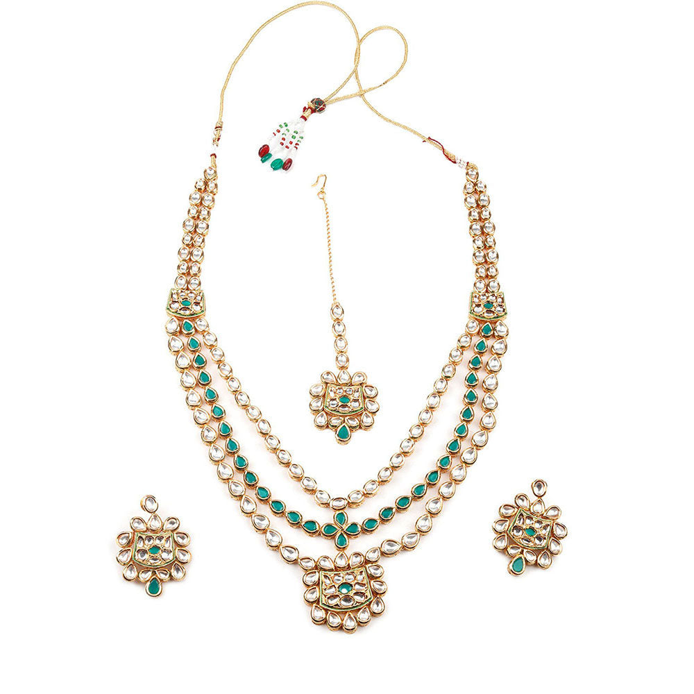 Odette Gorgues Green And White Kundan Necklace Set For Women