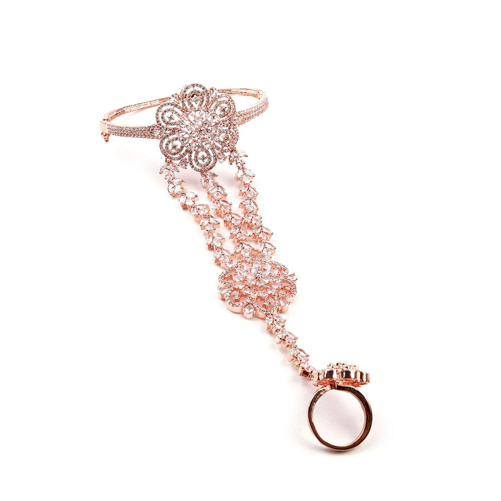 Odette Gorgues Diamante Studded Rose Gold Bracelet Ring